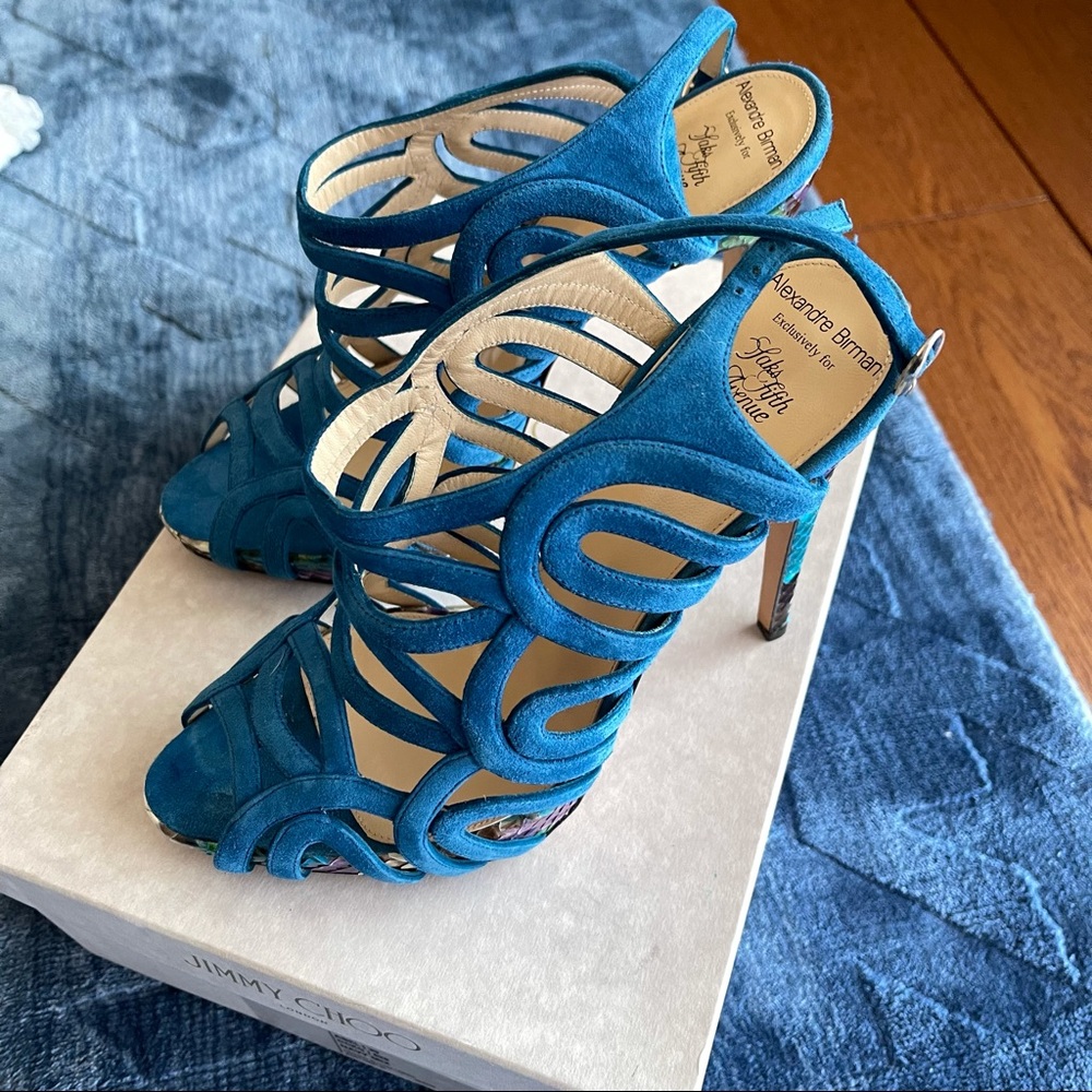 ALEXANDRE BIRMAN BLUE SUEDE CAGE HEELS SIZE 39 BRAND NEW